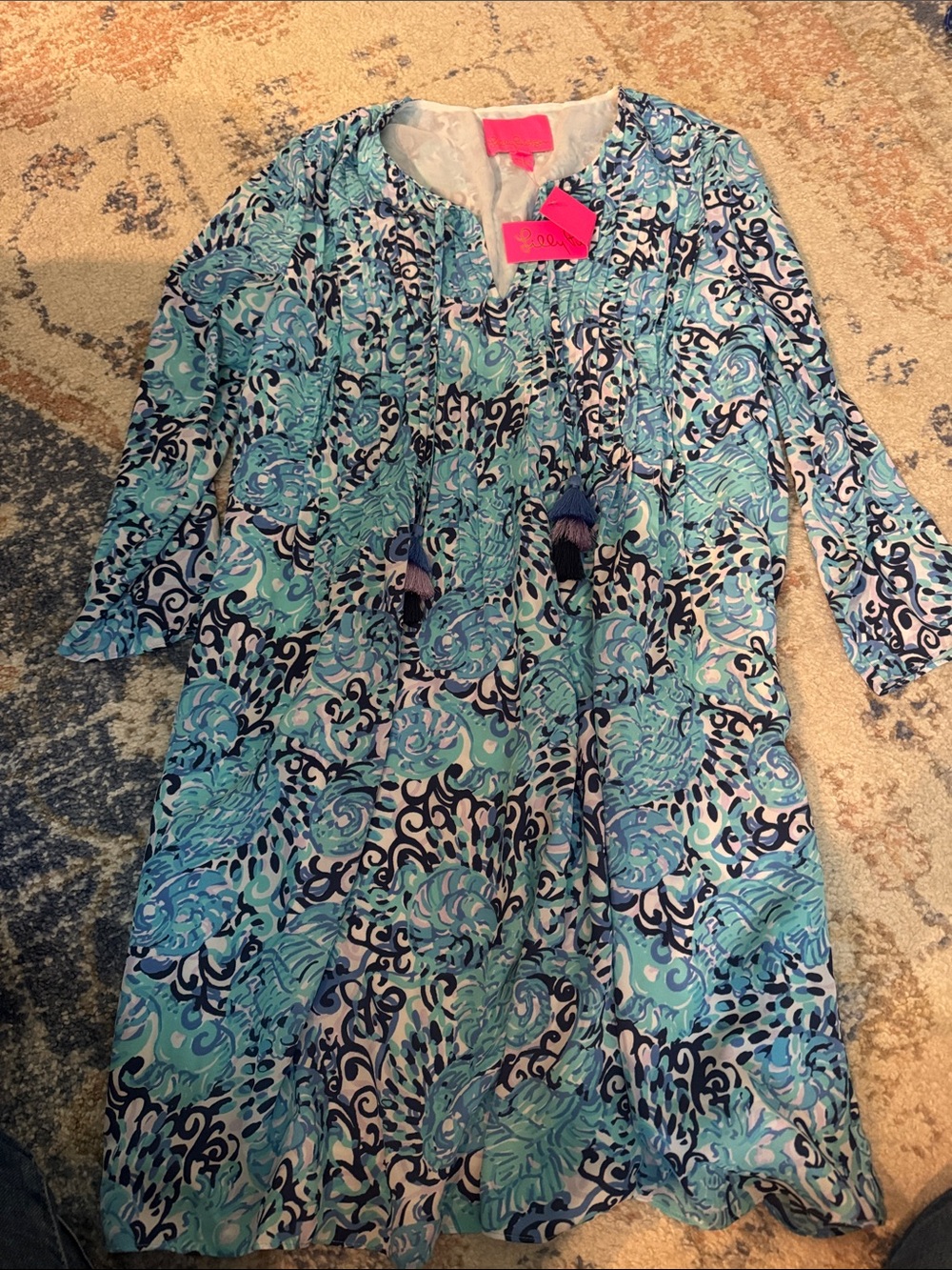 Lilly Pulitzer Blue Teal Navy Floral Tunic Dress